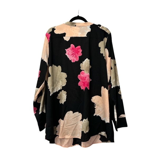 Women’s Calvin Klein Floral Button Down Blouse Color: Black/Cream/Pink S… - Picture 2 of 10